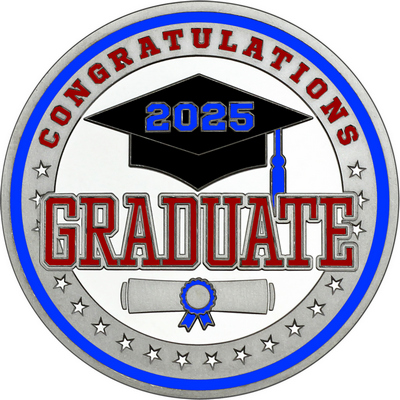 Maroon "Congratulations Graduate" with Royal Blue 2025, Rim, Tassel & Ribbon